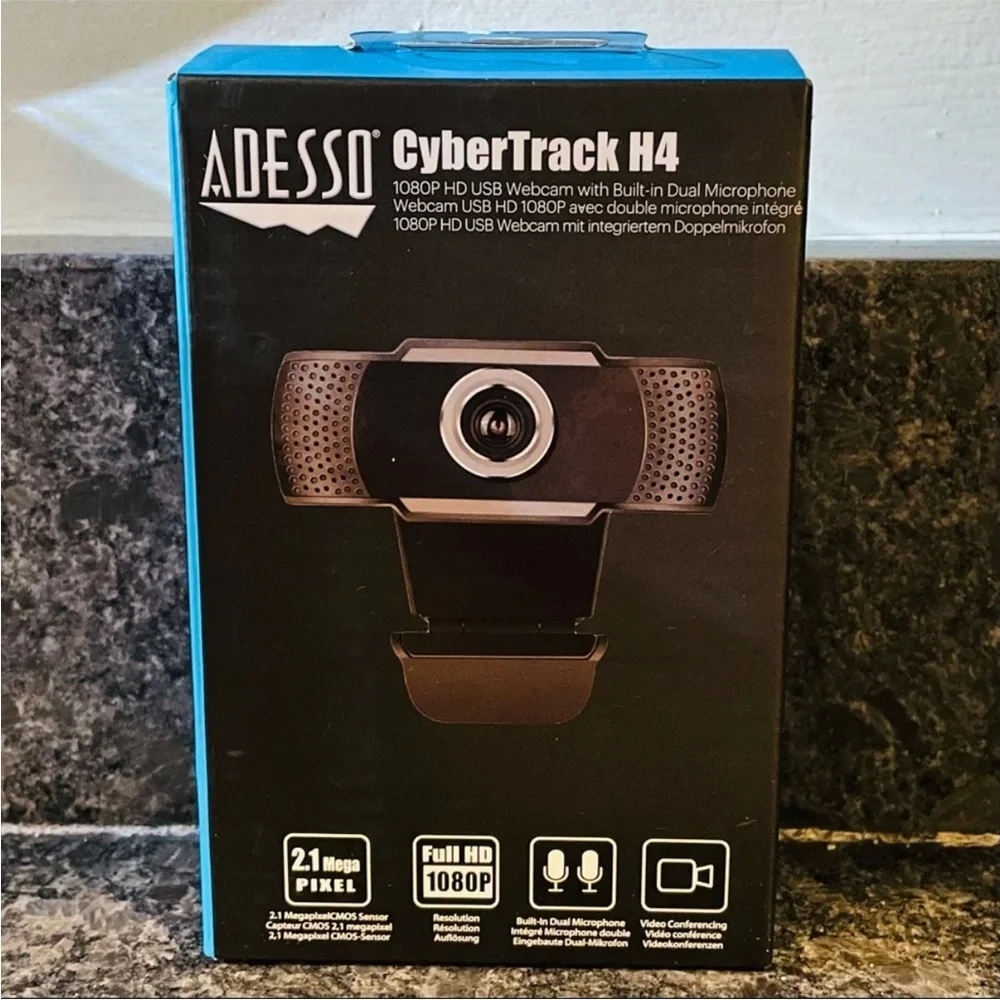 New Adesso Webcam CyberTrack H4 1080P HD USB Built-in Dual Microphone Black
